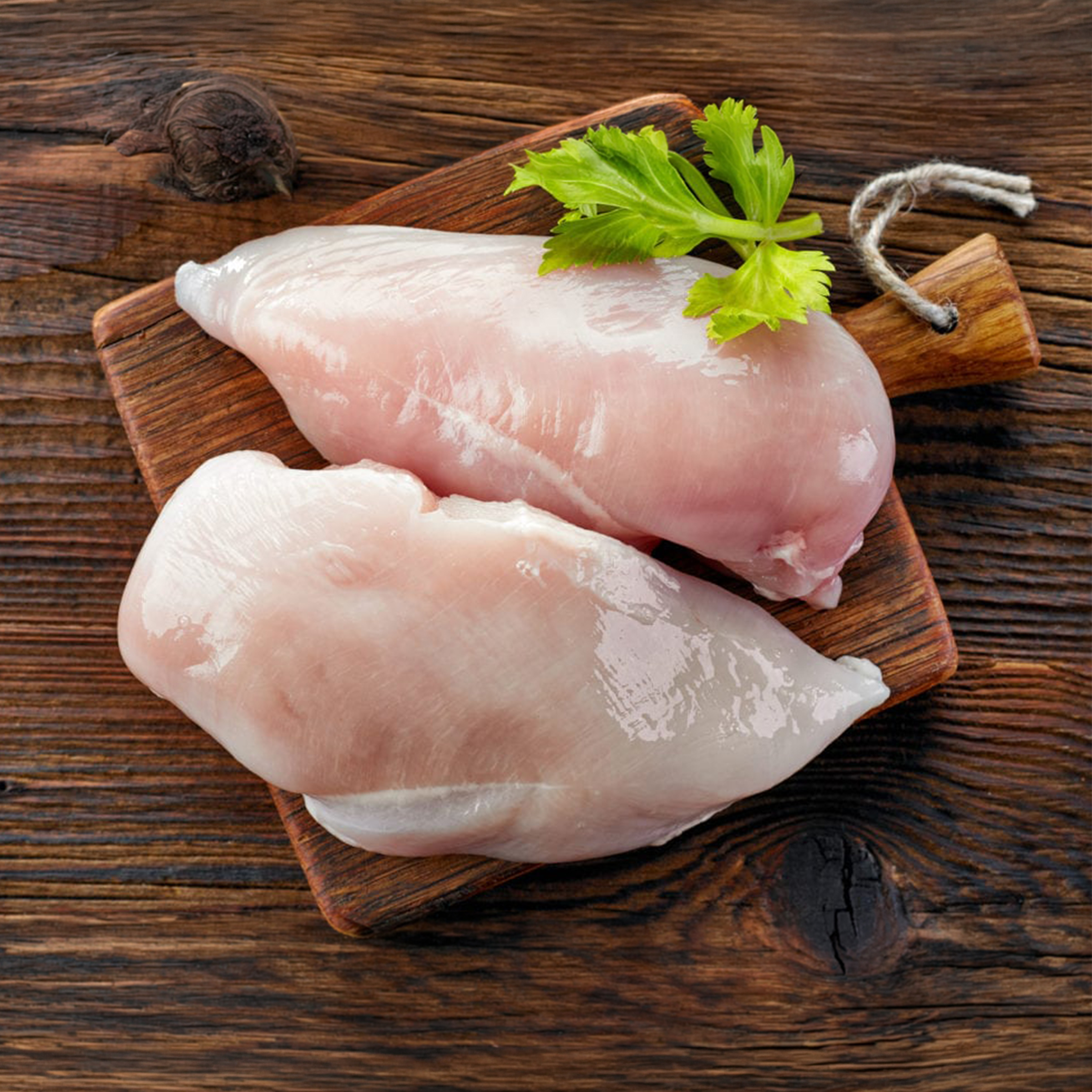 Chicken on a wooden board